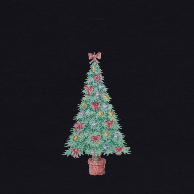 Christmas tree and decorations and red bows by pollywolly